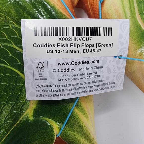 Coddies Fish Sandals Men 12-13 Green Rubber Bass Fisherman Gift Gag Gift NWT - Picture 11 of 11